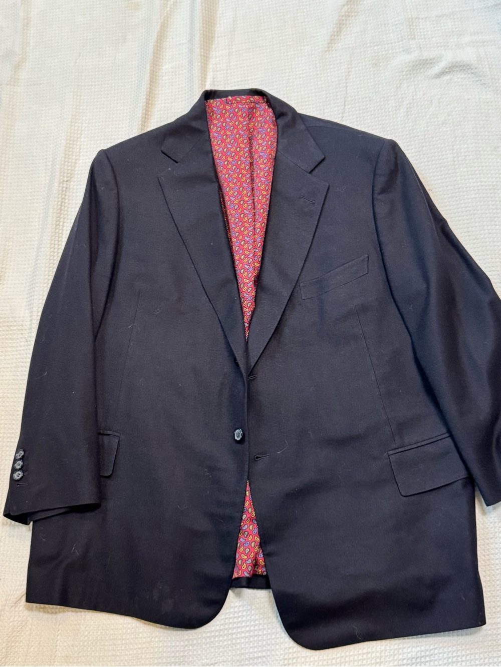 Harry Rosen bespoke Men's Black Blazer with Red Paisley Lining